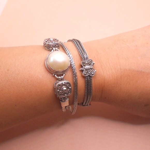 VINTAGE Genuine 925 Sterling Silver Balinese Butterfly Bracelet with Marcasite - Picture 4 of 12